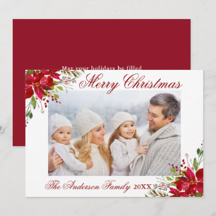 Poinsettia Floral Photo Red Christmas Card
