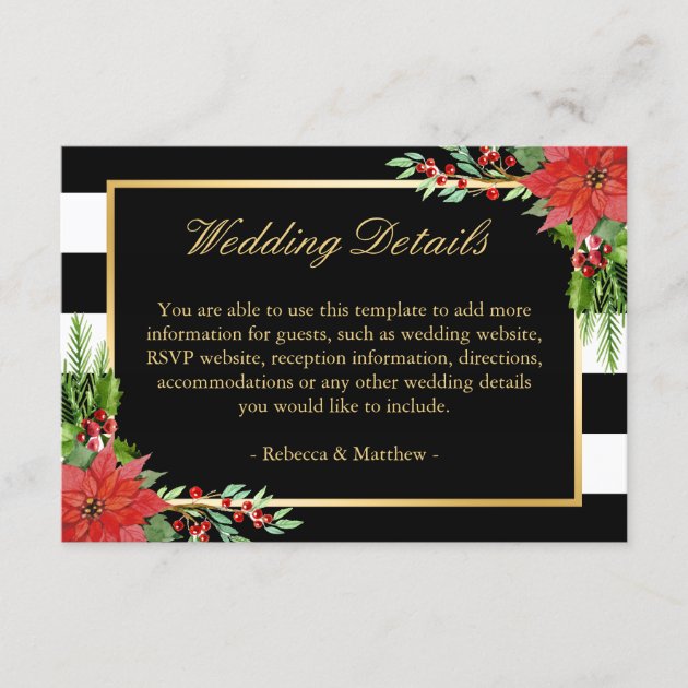 Poinsettia Floral Stripes Wedding Details Insert