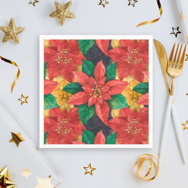 Poinsettia Floral Watercolor Christmas Holiday Napkins (Creator Uploaded)