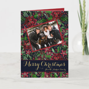 Poinsettia Floral Watercolor Photo Christmas Holiday Card