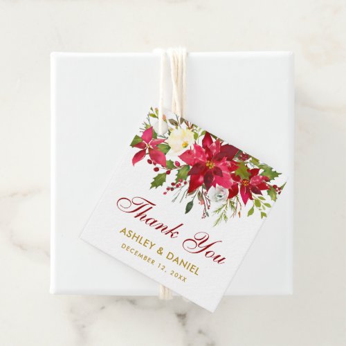 Poinsettia Floral Wedding Red Gold Thank You Favor Tags