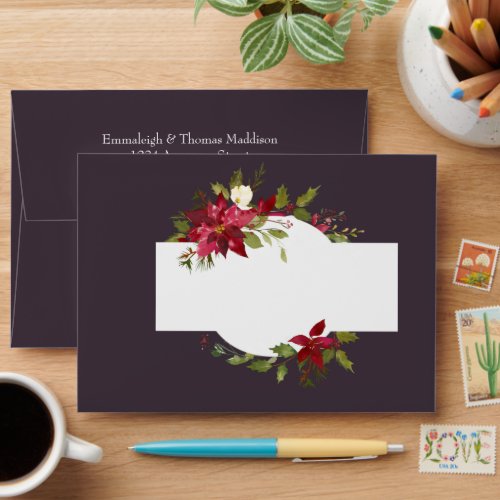 Poinsettia Floral Wedding  Scarlet Red Envelope