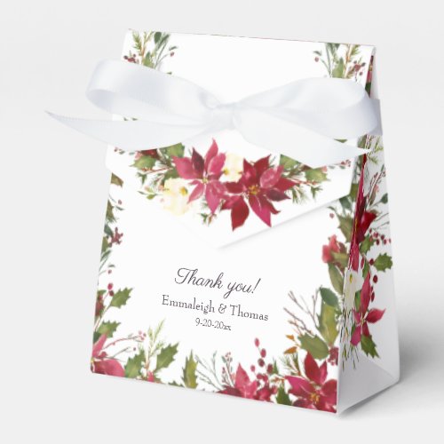 Poinsettia Floral Wedding  Scarlet Red Favor Boxes