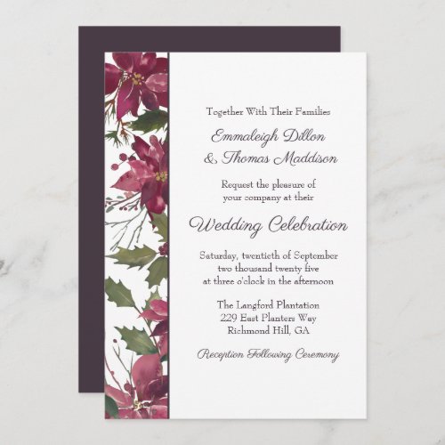 Poinsettia Floral Wedding  Scarlet Red Invitation