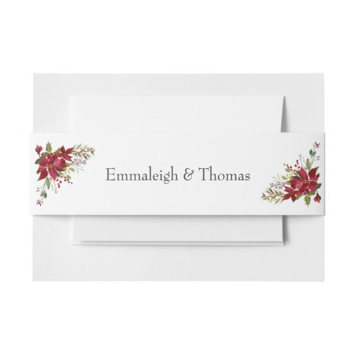 Poinsettia Floral Wedding  Scarlet Red Invitation Belly Band