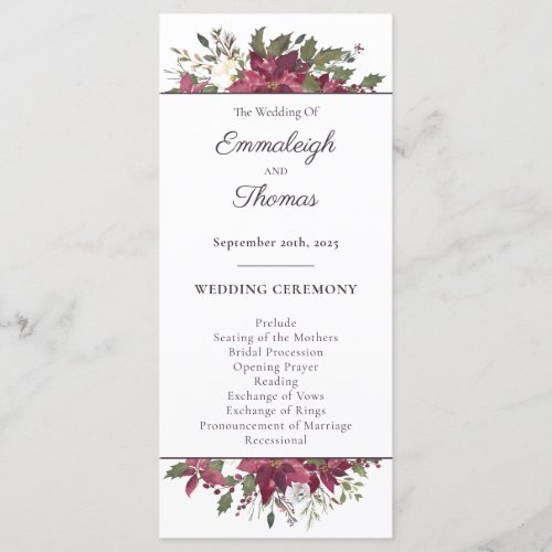 Poinsettia Floral Wedding  Scarlet Red Program