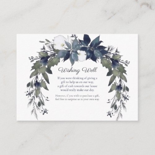 Poinsettia Floral Wishing Well Wedding  Navy Blue Enclosure Card