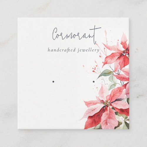 Poinsettia Florals Christmas Earring Stud Holder Square Business Card
