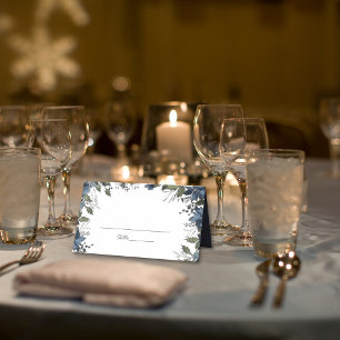 Poinsettia Florals Wedding Navy Blue Place Card