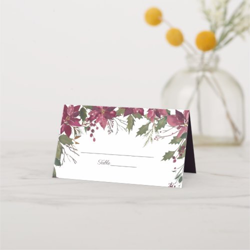 Poinsettia Florals Wedding  Scarlet Red Place Card