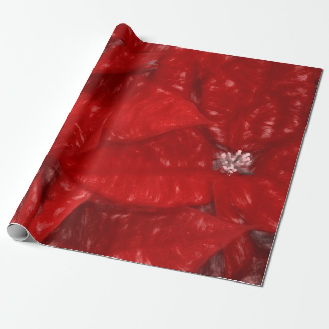 Poinsettia Flower Art Red Christmas Decoupage Wrapping Paper (Unrolled)
