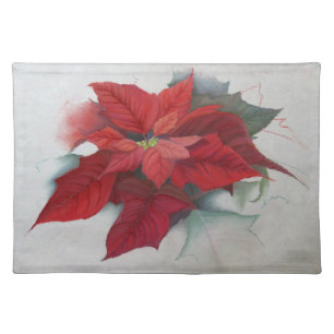 Poinsettia Flower Christmas Oil Painting Placemat