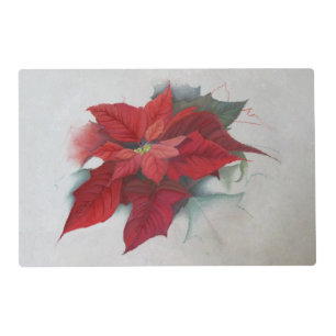 Poinsettia Flower Christmas Oil Painting Placemat