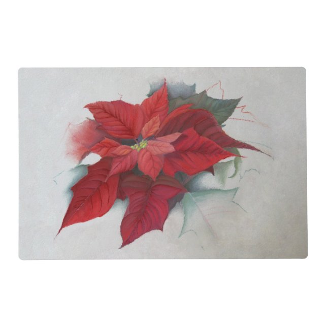 Poinsettia Flower Christmas Oil Painting Placemat (Front)