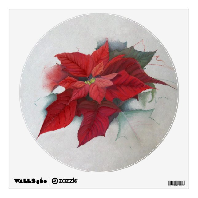 Poinsettia Flower Christmas Oil Painting Wall Decal (Front)
