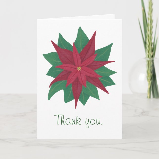 Poinsettia Flower Christmas Wedding Thank You Card (Front)