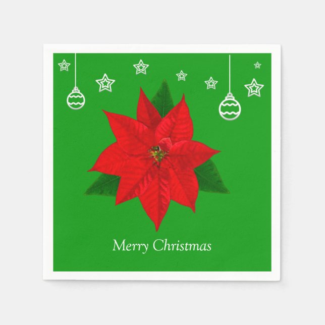Poinsettia Flower on Green Napkins (Front)