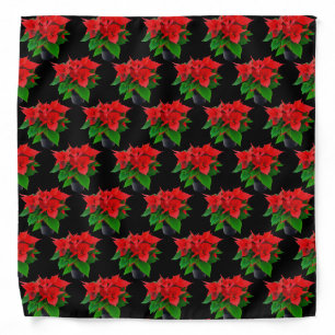 Poinsettia Flower Pattern on Black Bandana