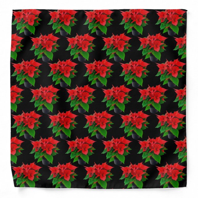 Poinsettia Flower Pattern on Black Bandana (Front)