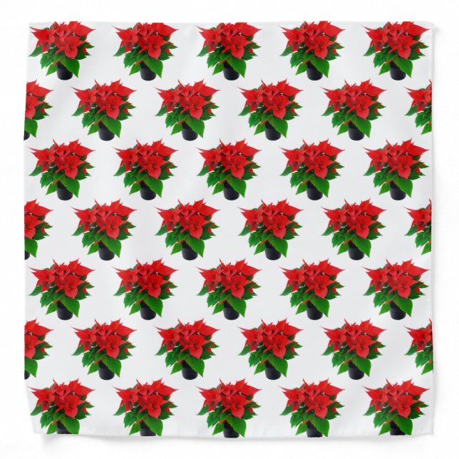 Poinsettia Flower Pattern on White Bandana (Front)