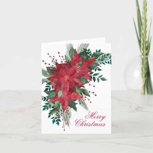 Poinsettia Flower Red and Green Christmas Floral Holiday Card