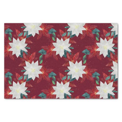 Poinsettia Flower Red and Green Christmas Floral Tissue Paper
