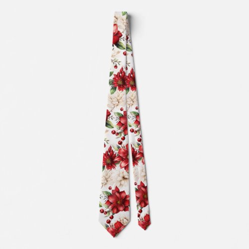 Poinsettia Flower Red Floral Pattern Woman Man Neck Tie