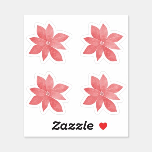 Poinsettia Flower Watercolor Holiday Sticker