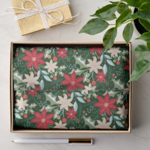 Poinsettia Flowers and Leaves Holiday Christmas Tissue Paper