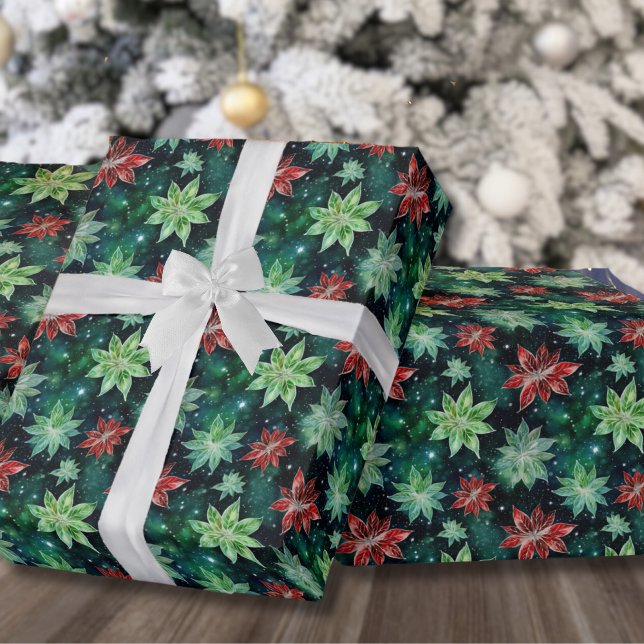 Poinsettia Flowers Christmas Wrapping Paper (Classic Red Green Holiday Presents Christmas Wrapping Paper)
