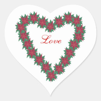 Poinsettia Flowers Heart Shaped Love Stickers