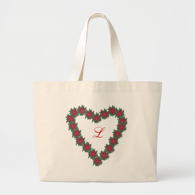Poinsettia Flowers Heart Shaped Monogram Bags (Front)