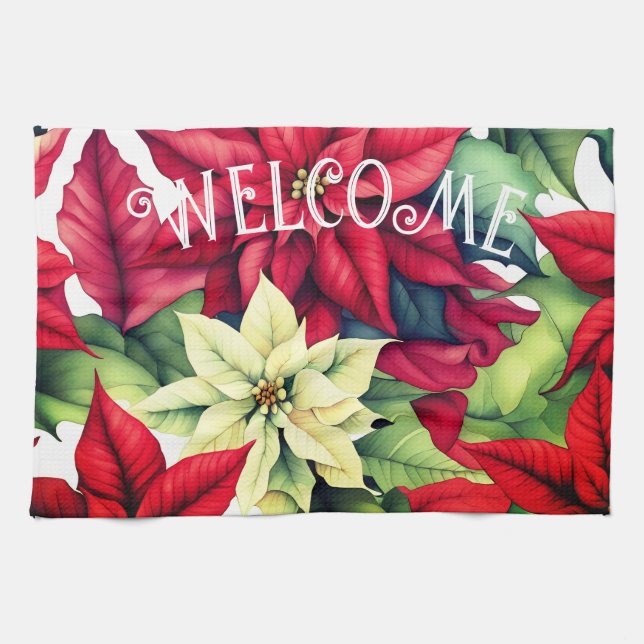 Poinsettia Flowers  Kitchen Towel (Horizontal)