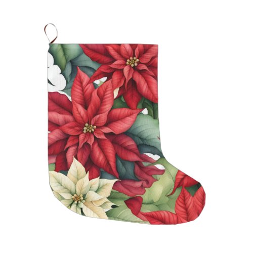 Poinsettia Flowers  Large Christmas Stocking