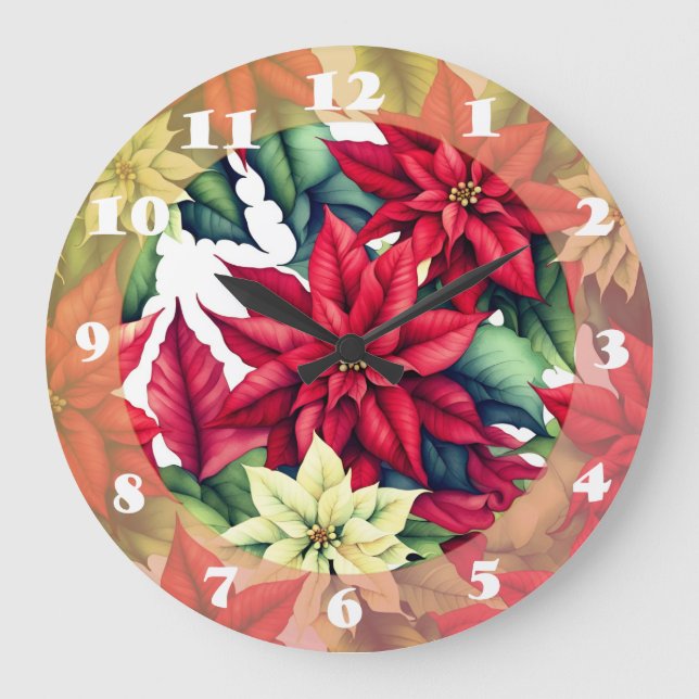 Poinsettia Flowers  Large Clock (Front)
