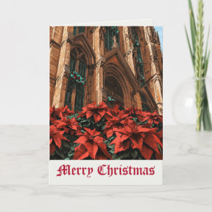 Poinsettia Flowers Medieval Merry Christmas Card