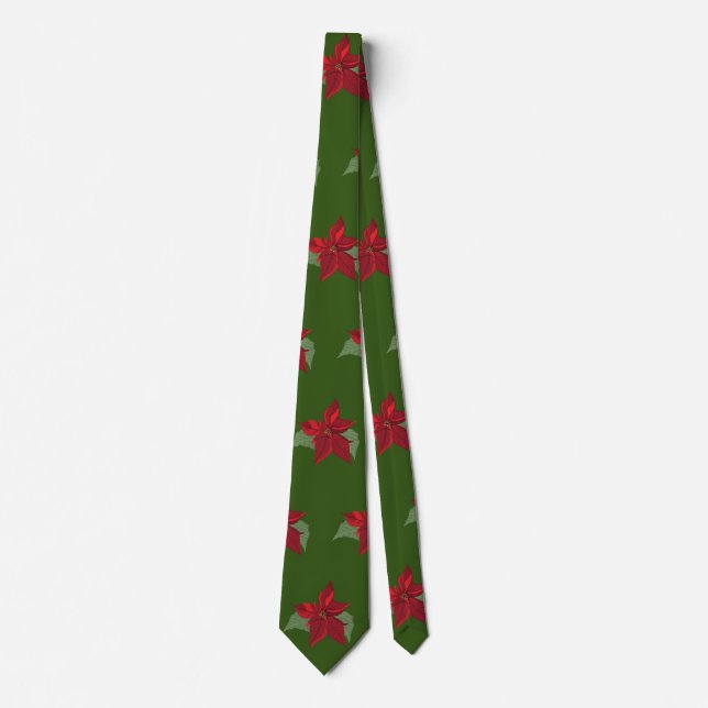 Poinsettia Flowers Neck Tie (Front)