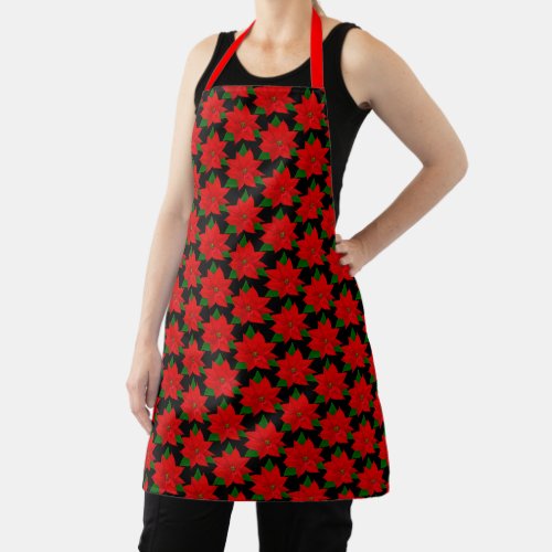 Poinsettia Flowers on Black Apron