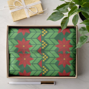 Poinsettia Flowers Red Gold and Green Holiday Tissue Paper