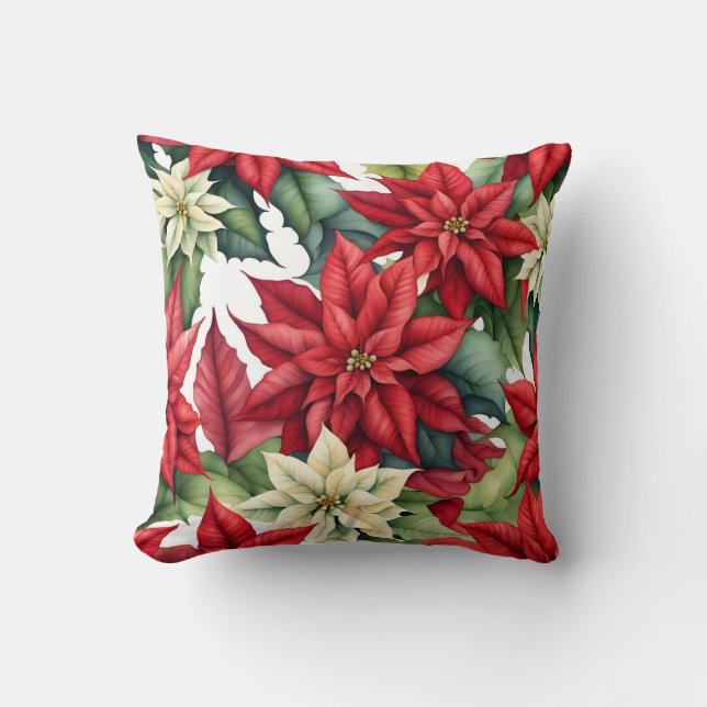 Poinsettia Flowers  Throw Pillow (Front)