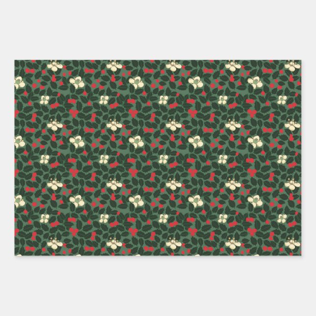 Poinsettia & Flowers Wrapping Paper Sheets (Front)
