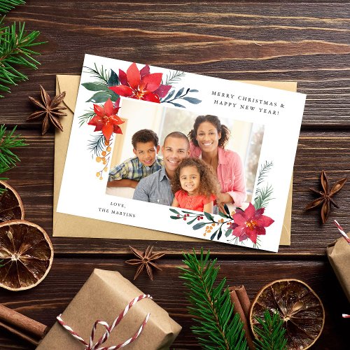 Poinsettia Frame H Photo Holiday Card