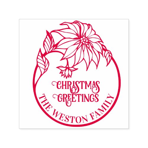 Poinsettia Frame Merry Xmas 2 Family Greeting Self_inking Stamp