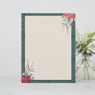 Poinsettia Frame on Oatmeal Flecked Letterhead