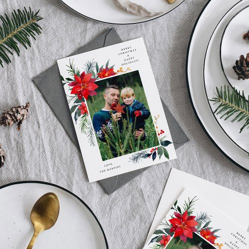 Poinsettia Frame V Photo Holiday Card