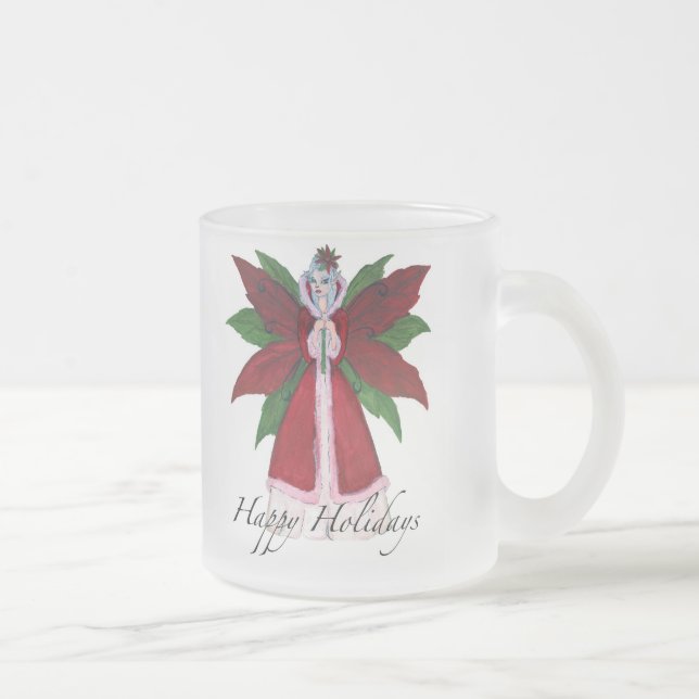 Poinsettia Frosted Glass Coffee Mug (Right)