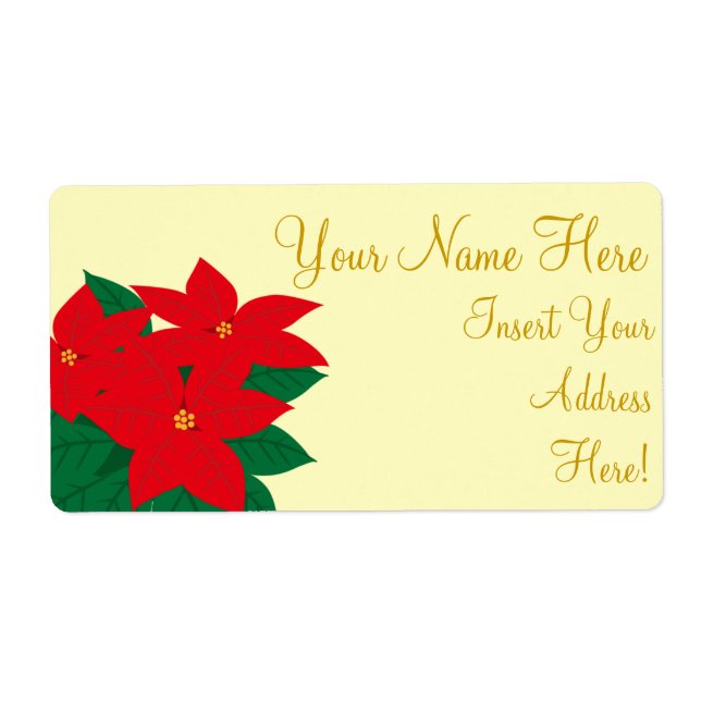 Poinsettia Gold Christmas Theme Sticker Labels (Front)