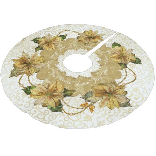 Poinsettia Gold Christmas Tree Skirt