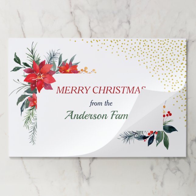 Poinsettia Gold Confetti Christmas Paper Placemats (Folded)