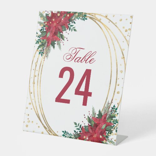 Poinsettia Gold Glitter Christmas Wedding Pedestal Sign